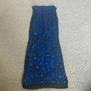 Silk scarf leapoard print black blue and green 9”wide X 50” long